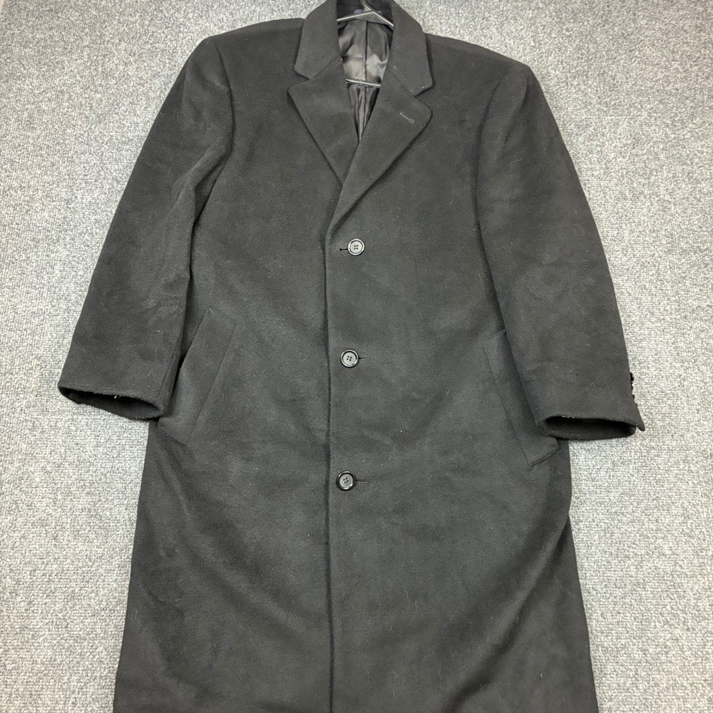 Chaps Mens Black Long Sleeve Three Button Notched Lapel Lined Overcoat Coat